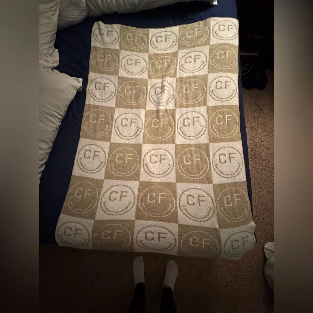 All Smiles Custom Blanket Throw Beige Checkered CF Pattern